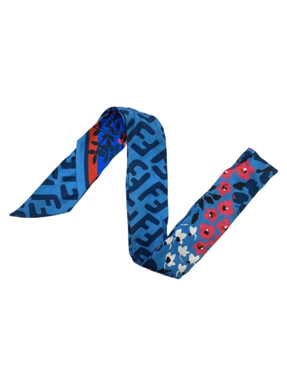 Fendi Twilly Leopard Print Blue All Over Scarf